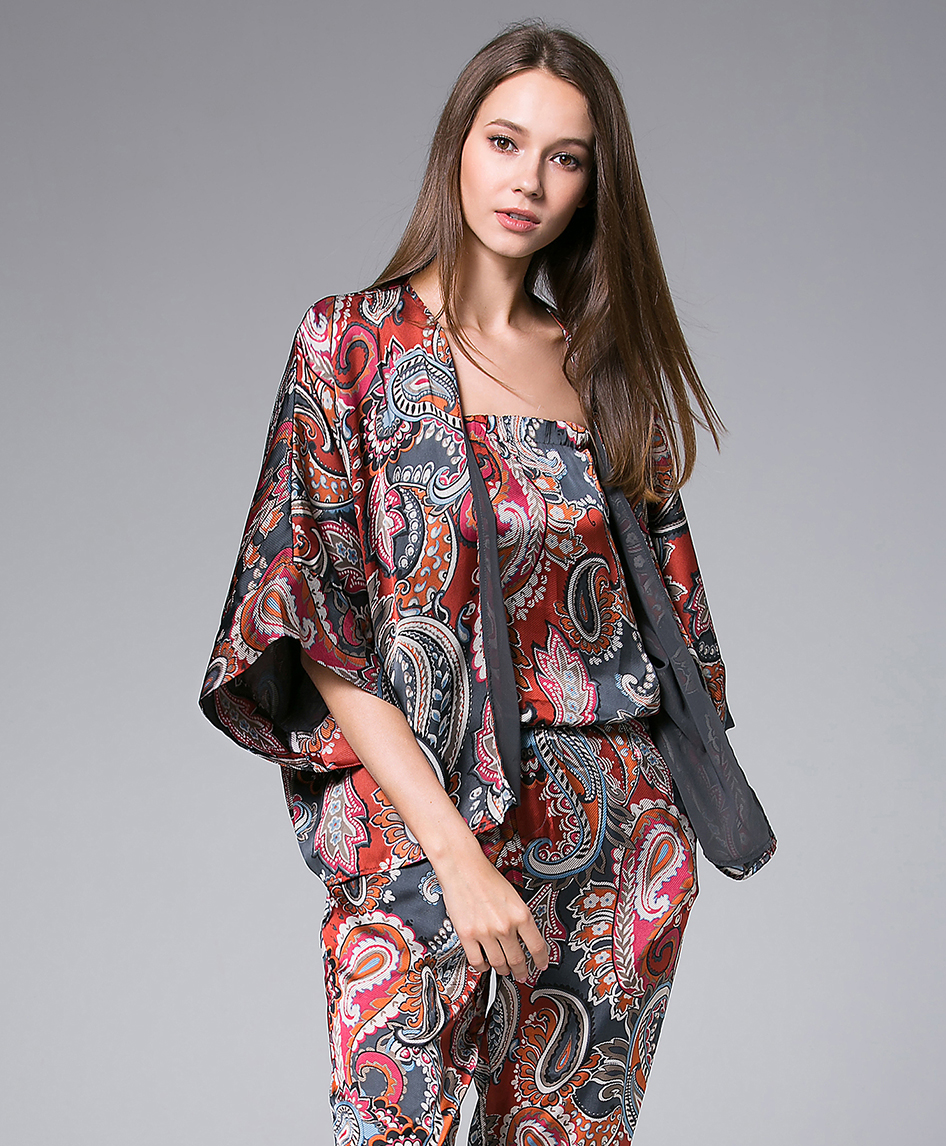 Coats - Grey Paisley Printed Kimono